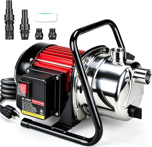 Water Transfer Garden Pump, 1.6 HP 1000GPH Portable Electric Shallow Well Jet Pump, Stainless Steel Sprinkler Pressure Booster Pump for Pool Draining, Lawn Fountain, Irrigation, Water Removal by KITLUCK - Used condition - US$80.99