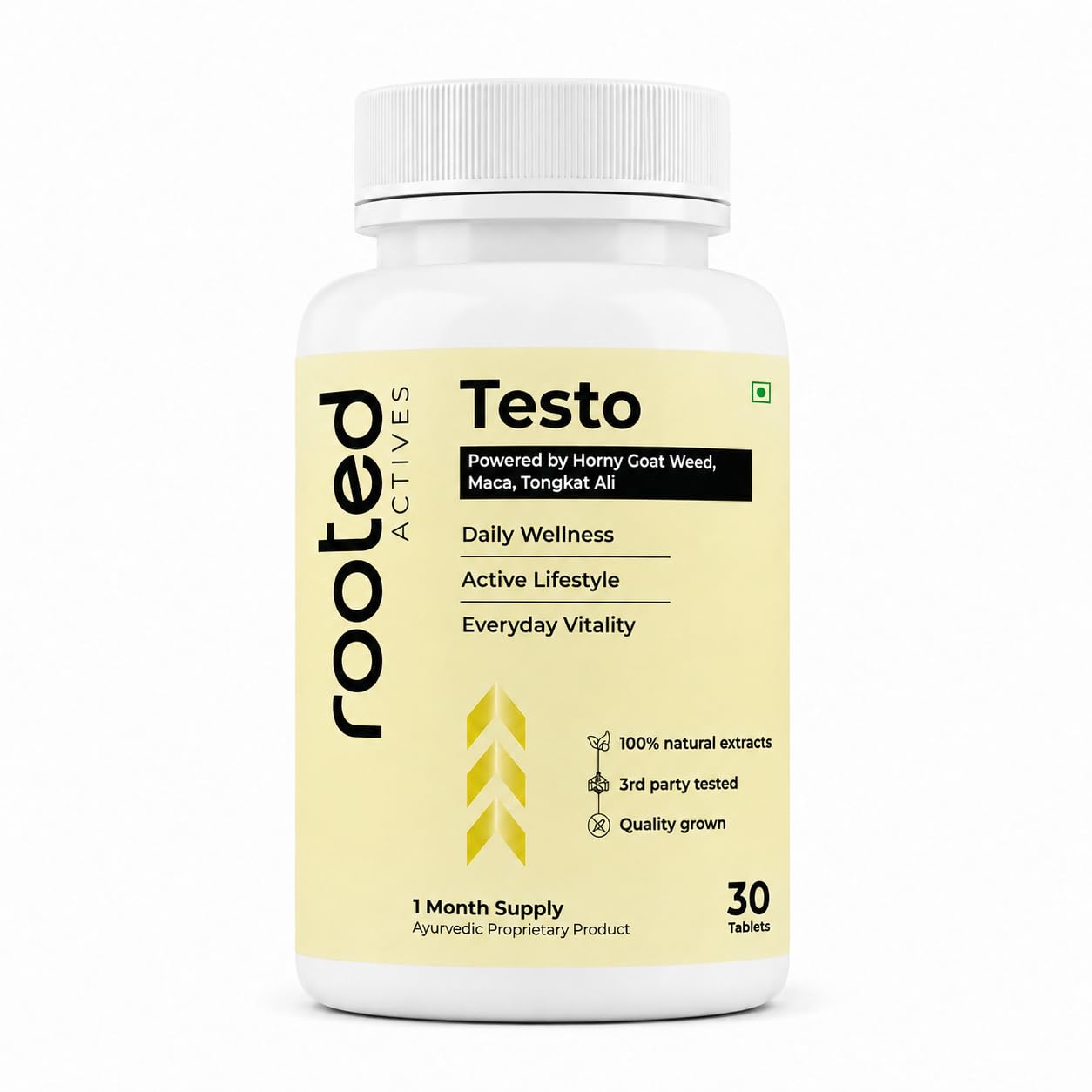 rooted vitality herbal blend – horny goat weed, maca root extract, safed musli, tongkat ali, gokhru & epimedium – natural plant-based formula – 30 herbal tablets (1-month supply) – 1000 mg serving