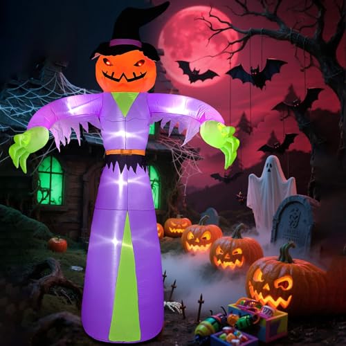 12FT Giant Halloween Inflatables Pumpkin Ghost with Witch Hat, Halloween Inflatables Decorations with LED Lights for Haunted House Indoor Outdoor Yard Garden Lawn Holiday Party - image 5