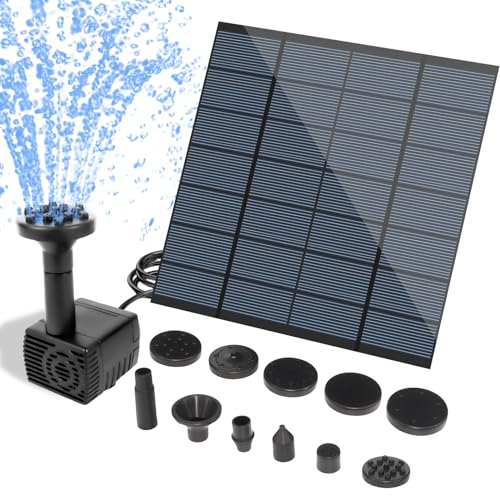 Maxee 1.7W Solar Springbrunnen für Außen,Solarbrunnen für Draussen Solar Wasserfontäne mit 3m Kabel,Solarpumpe mit 10 Fontänenstile Solar Teichpumpe für Garten,Teich, VogelBad, Wasserspiel
