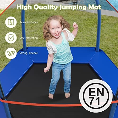 GYMAX Kids Trampoline, Indoor Outdoor Jumping Trampoline with Safety Enclosure Net, Mini Trampoline for Children