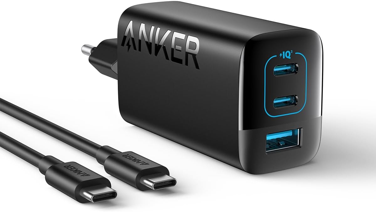 Ładowarka USB-C 67 W, Anker 335 wysokowydajny zasilacz z PIQ 3.0, 3-portowa szybka ładowarka, ładowarka PD do iPhone 16/15/14, MacBook Pro, iPad, Galaxy (kabel USB-C na USB-C w zestawie)
