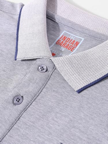 Image of The Indian Garage Co Men Regular Fit Textured Polo Neck Half Sleeves Tshirt