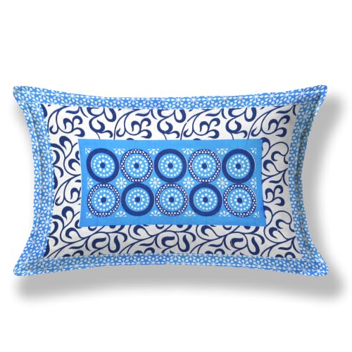 Image of RajasthaniKart Pure 100% Cotton Single Bed Sheet with 1 Pillow Cover (Bedsheet for Single Bed Cotton, Blue Circles)