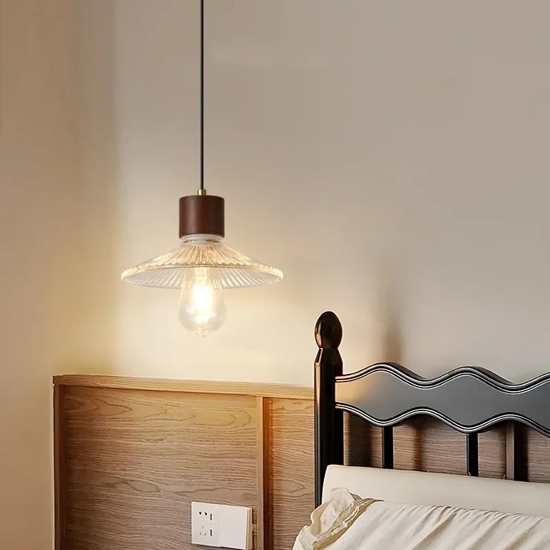 Suspension LED en bois et verre clair, luminaire noble pour salon