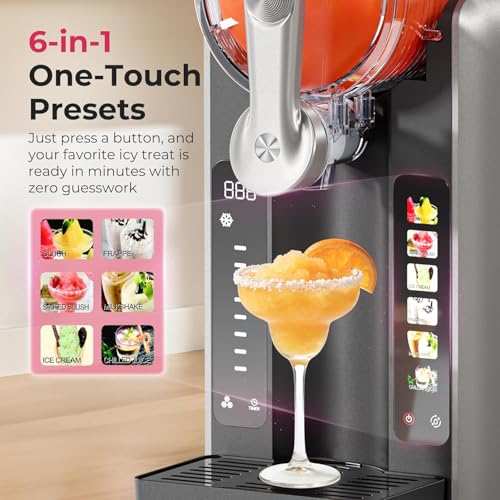 Image of Slushie Machine for Home, No Ice Needed Frozen Drink Maker with Auto-Clean, LED Display, Perfect for Margaritas, Frappes, Milkshakes and More, Family Gatherings & Home Bar, Grey, 1 Pack+6 Modes