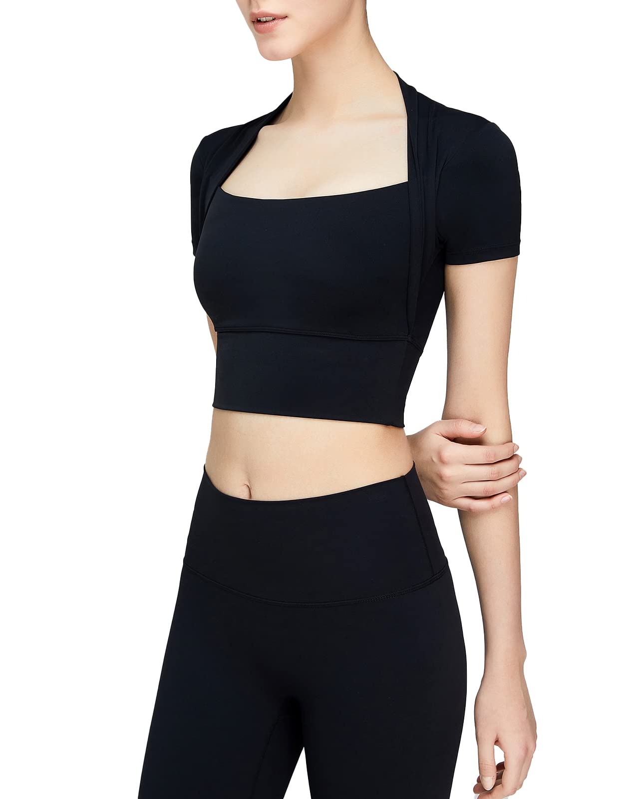 Womens Running Top Short Sleeve Workout Yoga T-Shirt Training Activewear Elastic Quick Dry Sports Top