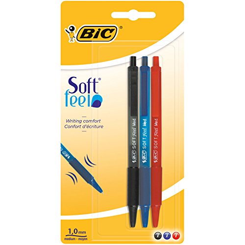 Bic Bolígrafos de tacto suave, punta media (1,0 mm), colores surtidos, paquete de 3