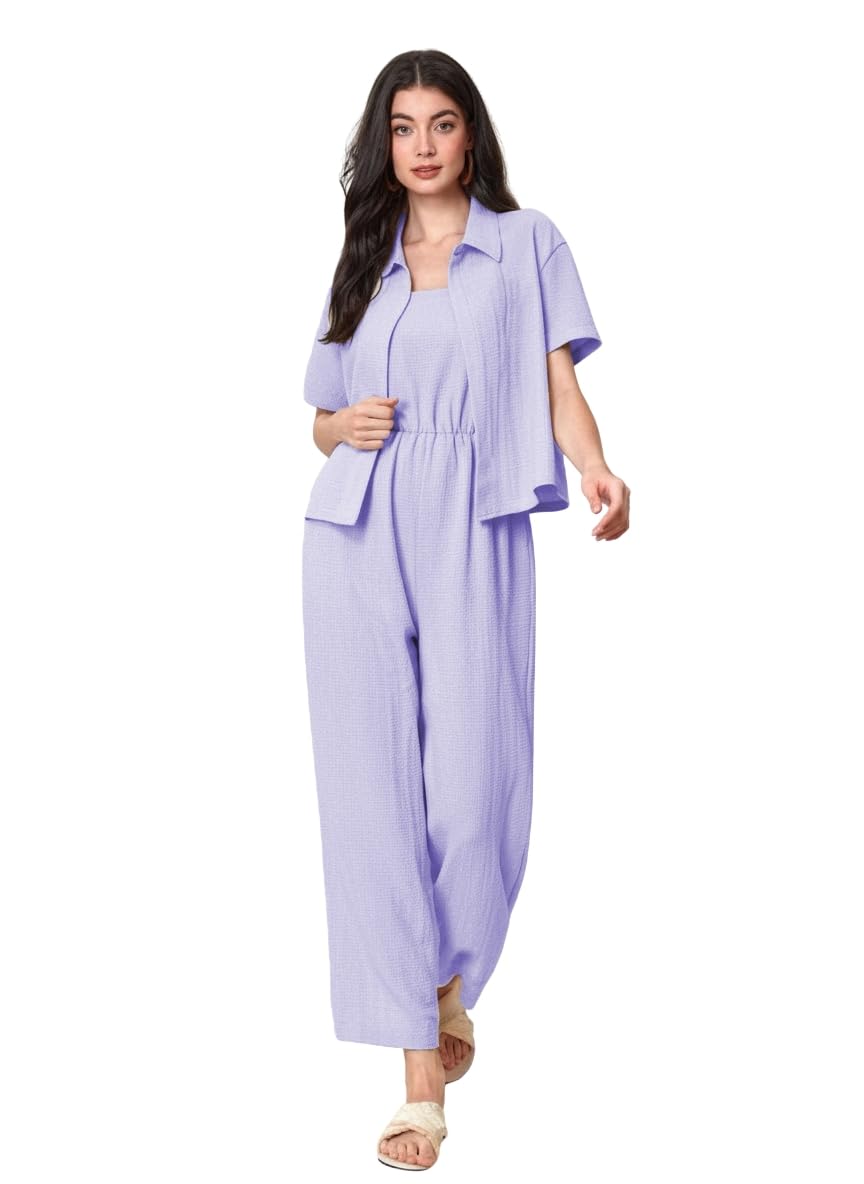 Campus Sutra Women's Jumpsuit Co-ord Set | Soft Breathable Feel | Comfortable Fit with Easy Movement | Stylish One-Piece Outfit Design | Perfect for Casual & Travel (5225) in neutral