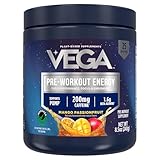 Vega Pre-Workout - 200mg Caffeine, Energy & Focus, Mango Passionfruit, 25 Servings, 1.6g Beta Alanine, 6g Citrulline Malate, Energy & Focus Drink Mix, Vegan, Gluten & Dairy Free, No Sugar Added, 8.4oz