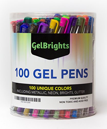 GelBrights 100 Gel Pens - Great For Adult Kids Coloring Book - Scrapbook