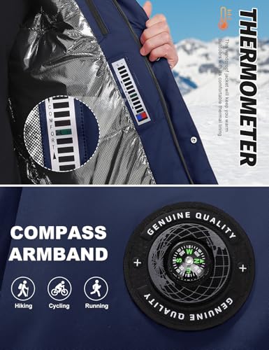 Voqeen Chaqueta de Esqui Invierno para Hombre Impermeables Cazadora Cálido Aire Libre Térmicos Chaquetas Deportiva con Capucha Desmontable Abrigo de Montaña Antiviento - imagen 4