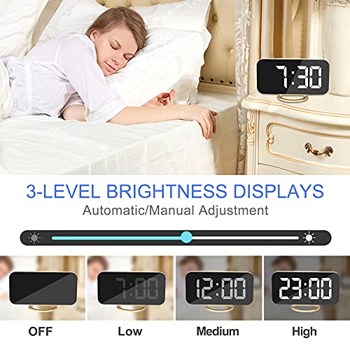 Digital Alarm Clock,7 In Led Mirrored Clocks Large Display,With 2 Usb Charger Ports,Auto Dim,Night Mode,Modern Desktop Electronic Clocks For Bedroom Home Office Decor - Gold #TOP2