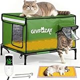 Heated Cat House for Outside Use 900D Oxford Cloth, Outside Cat House Weatherproof with Remote Control Heated Pad, Insulated Cat Houses with Removable Feet to Isolate Moisture, Against Extreme Weather