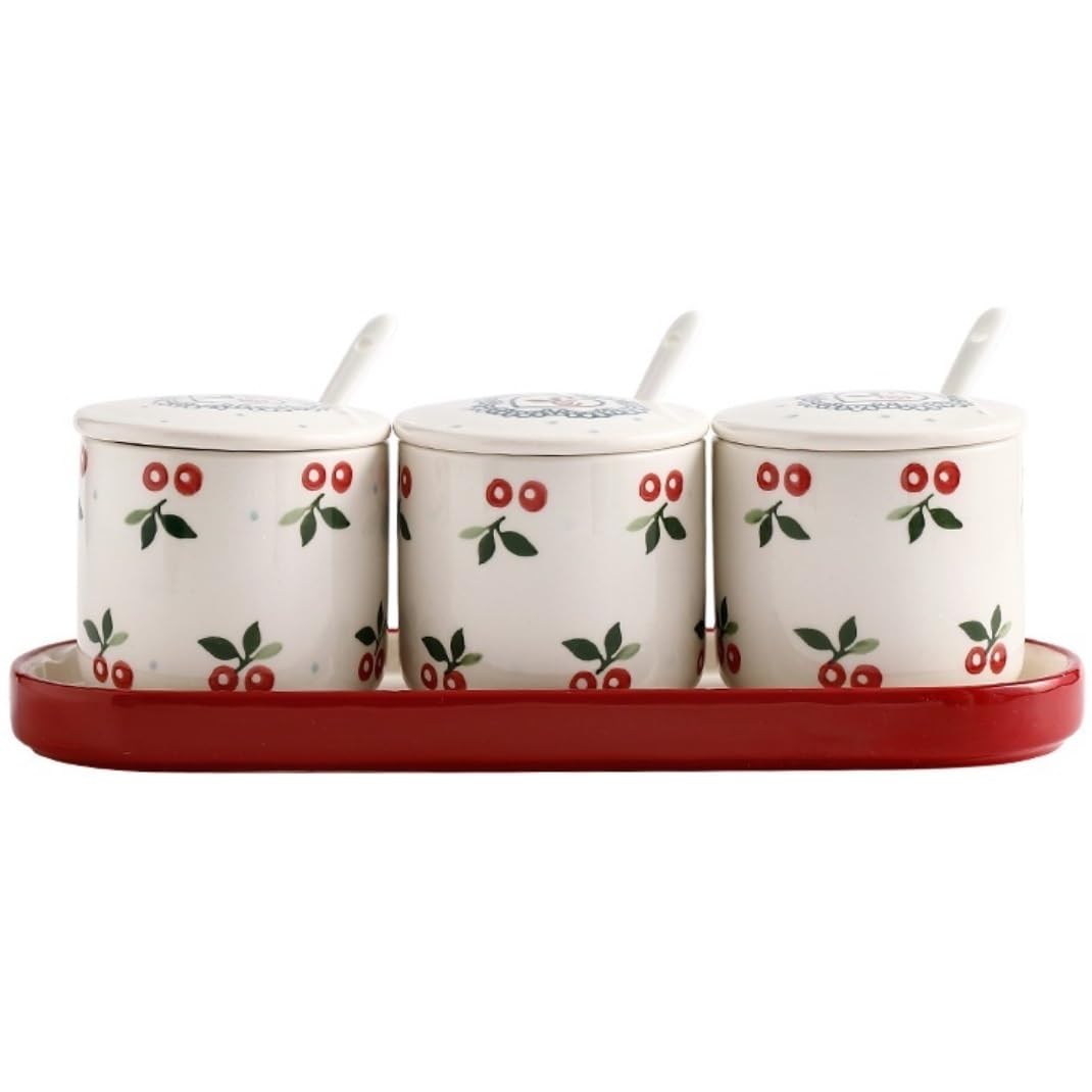 AZHKJKZH Seasoning Box Set Condiment Container Set Ceramic Sugar Bowl Kitchen Spice Jar Salt Spices Seasonings Salt Sugar Jar(A)