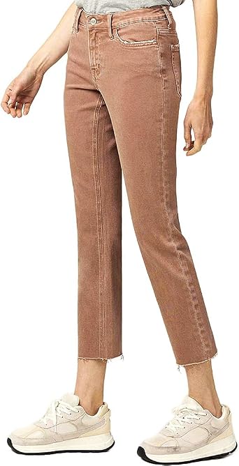 VERVET by Flying Monkey Light Brown Denim Straight Jeans Cropped Mid-Rise