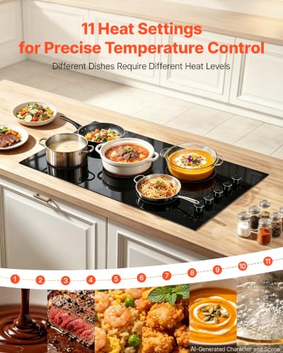 Image of VEVOR Electric Cooktop 36inch 5 Burners Stove Top 8800W 220V No Plug, Ceramic Built-in Radiant Electric Stove, with 11 Power Levels, Timer, Child Lock, Over-Heat Guard, Knob /Touch Control