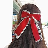 Red Bow Decor Hair Clips for Women Girls Large Back School Lace Bowknot Hair Slides Metal French Bar