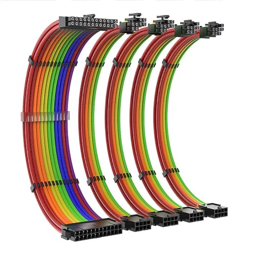 Câble d'extension PCIE 24 broches 6+2 et 4+4 rallonge alimentation PC tressé pour carte mère ATX