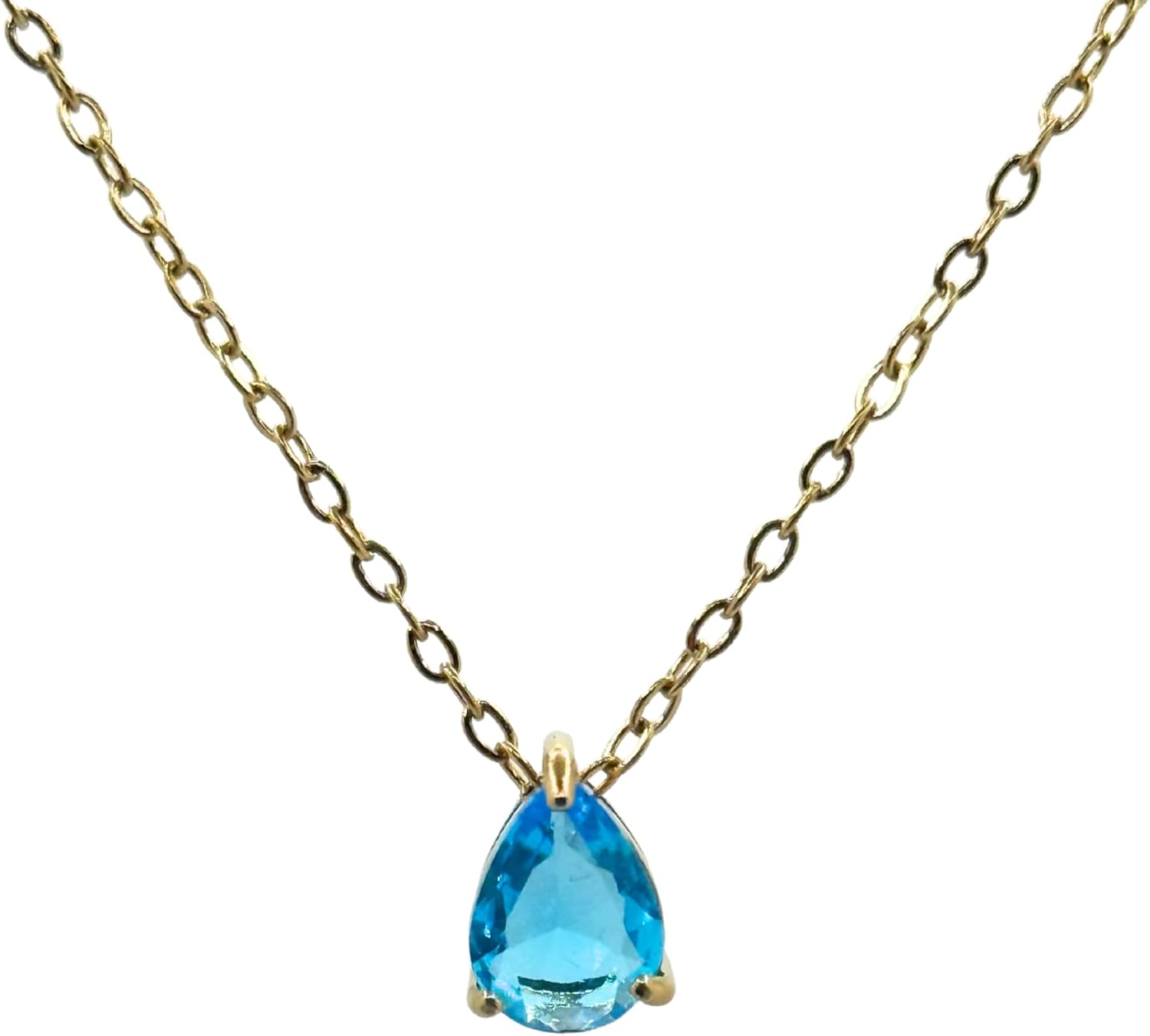 Birthstone Necklace for Women Stainless Steel Gold Plated Minimalist Water Droplet Pendant Necklace Anniversary Birthday Gifts for Women Mom Wife Girlfriend Her