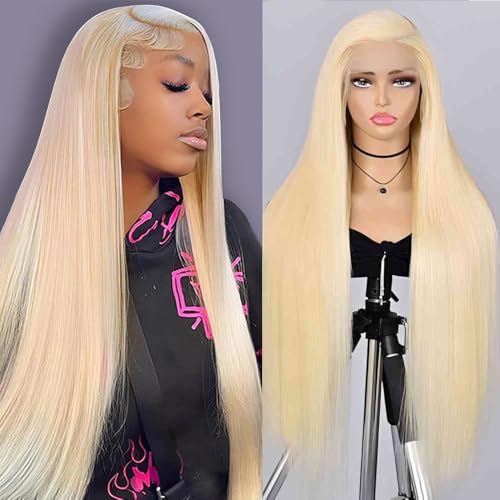 34 pouces 613 Blonde 13x6 Lace Front Wig Cheveux Humains 200 Densité Cheveux Straight Brésiliens 13x6 HD Lace Front Perruques Pré Pincées Avec Des Cheveux...