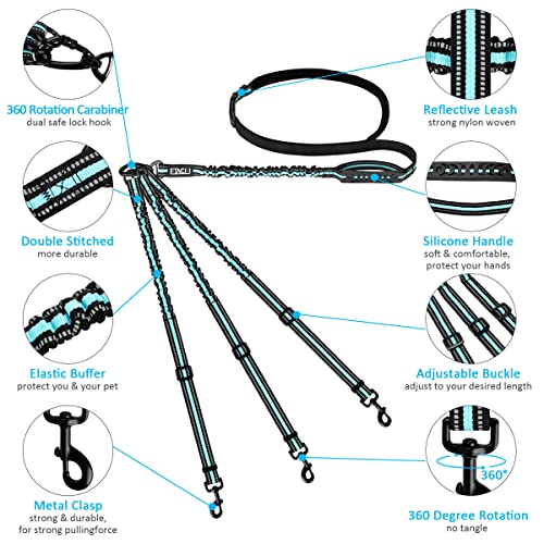 ETACCU 3-Wege reflektierende verstellbare Hände Frei Hundeleine Unterstützt 50 kg Tangle Free 3-in-1 Hundeleine mit 2 Griffen und Träger (Blau)