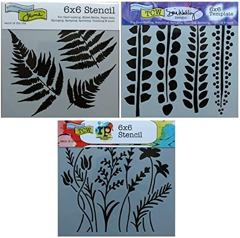 3 Crafters Workshop Stencils | Fern, Camo, Wildflower, Leaf Designs | Mixed Media Stencils Set Includes 6 Inch x 6 Inch Templates for Painting, Arts, Card Making, Journaling, Scrapbooking
