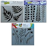 3 Crafters Workshop Stencils | Fern, Camo, Wildflower, Leaf Designs | Mixed Media Stencils Set...