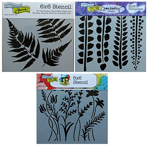 3 Crafters Workshop Stencils | Fern, Camo, Wildflower, Leaf Designs | Mixed Media Stencils Set Includes 6 Inch X 6 Inch Templates For Painting, Arts, Card Making, Journaling, Scrapbooking #TOP2