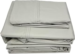 Effortless Bedding Patented Oversized Semi-Fitted Top Sheet Set 100% Certified Giza Egyptian Cotton Extra Long Staple Cotton ELS 500 TC Sateen Weave (Queen, Light Gray)