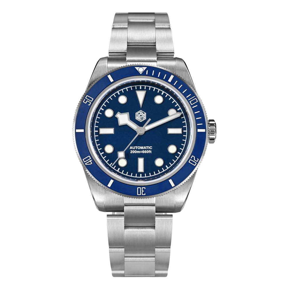 San Martin Men Watch SN004 V2, 38 mm 20 Bar Diver Watch NH35 Automatic Mechanical Luxury Diving Waterproof Wrist Watch Blue