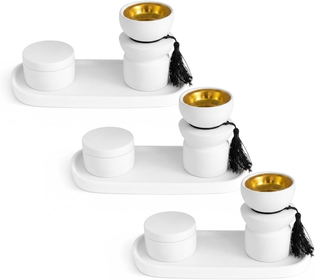 Ceramic Bakhoor Incense Burner | Premium Mabkhara/Madkhan Arabic Oud Frankincense Resin Burner Holder For Yoga SPA, Aromatherapy, Home & Office Decor Gift Set Of 3 | White
