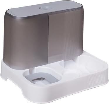 Cat Feeder and Water Dispenser,2 in 1 Gravity Automatic Bowl Auto Pet Dry Food Self Feeding for Kitten Kit Set White+Grey