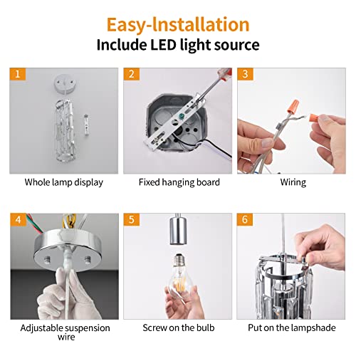 Lmqnine 1 Light Chrome Pendant Lighting Modern Pendant Light, Mini Crystal Chandeliers,Adjustable Pendant Light Fixture For Kitchen Island Dinning Room Bedroom (Chrome 1-Light) #TOP5
