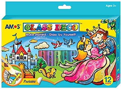 AMOS Peelable Glass Paints and Stain Kit with Outliners 12-Colors