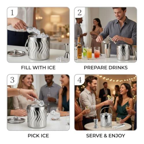 Image of FINALITY Stainless Steel Double Walled Insulated Ice Bucket (SILVER POLISH SPIRAL)
