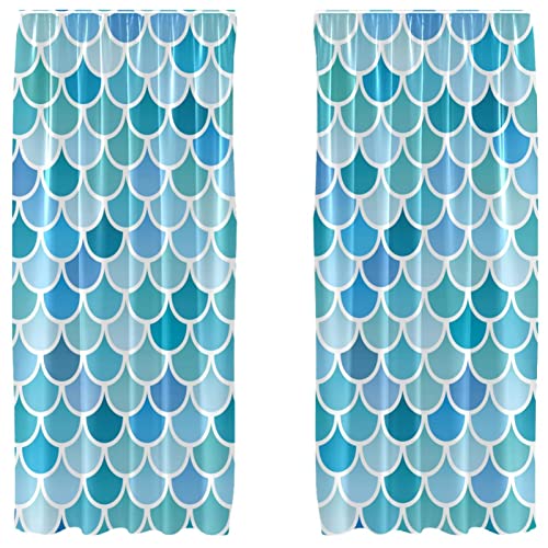 Cortinas opacas de microfibra de sirena azul verde de 55 x 84 pulgadas 2