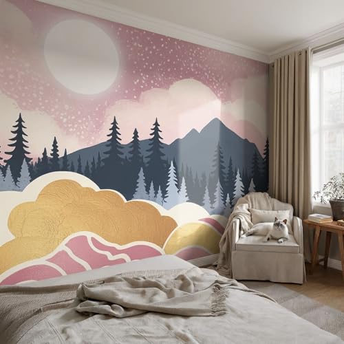 Décoration murale intissée coucher de soleil rose avec colle de pose incluse - 3