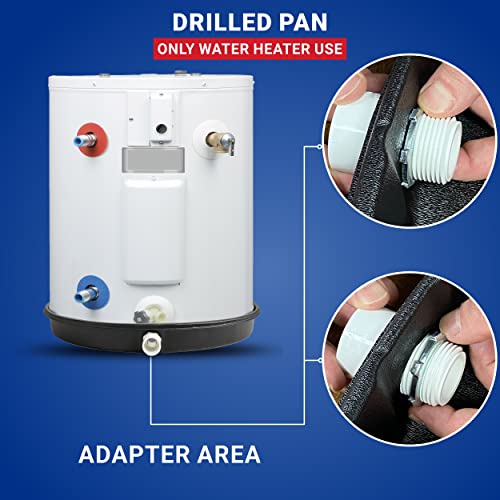 American Built Pro Water Heater Drain Pan drilled Anti Flood Pan Comes With 1\" Drain Adapter Fitting 30\" Round Black Drain Pan Made for Electric Water Heater Protects Floor From Water Damages - Thumbnail 4