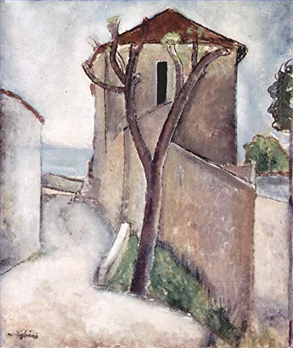 Huile sur toile faite à la main arbre et maison 1919 Amedeo Modigliani