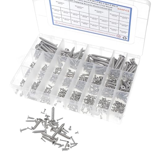 Kit tornillos autorroscantes Phillips acero inoxidable 600 uds miniatura 6