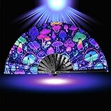 Leehome Ventilador grande para mujeres/hombres, ventilador de brillo UV con ventilador de mano de bambú y tela de nailon, para actuación, baile, fiesta de festivales, EDC, regalo (seta)