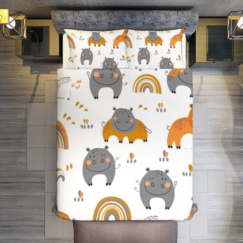 Cama sin arrugas con el juego de ropa de cama de hipopótamo de microfibra 7