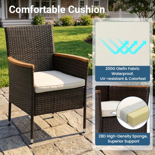 Image of Wisteria Lane 10-Pieces Outdoor Patio Table and Chairs, Rattan Patio Table Set with Acacia Wood Tabletop, Patio Dining Furniture Set for 8 with Removable Cushions for Deck Garden Backyard, Brown