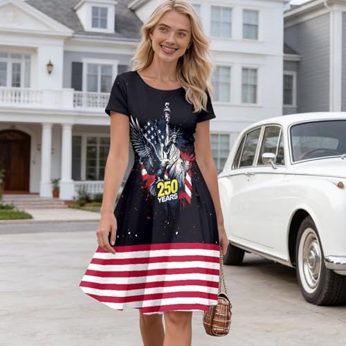Image of AFPANQZ Womens Casual Summer Lightweight Vintage Dress Short Sleeve Midi Dress Knee-Long Luxury Formal Dress