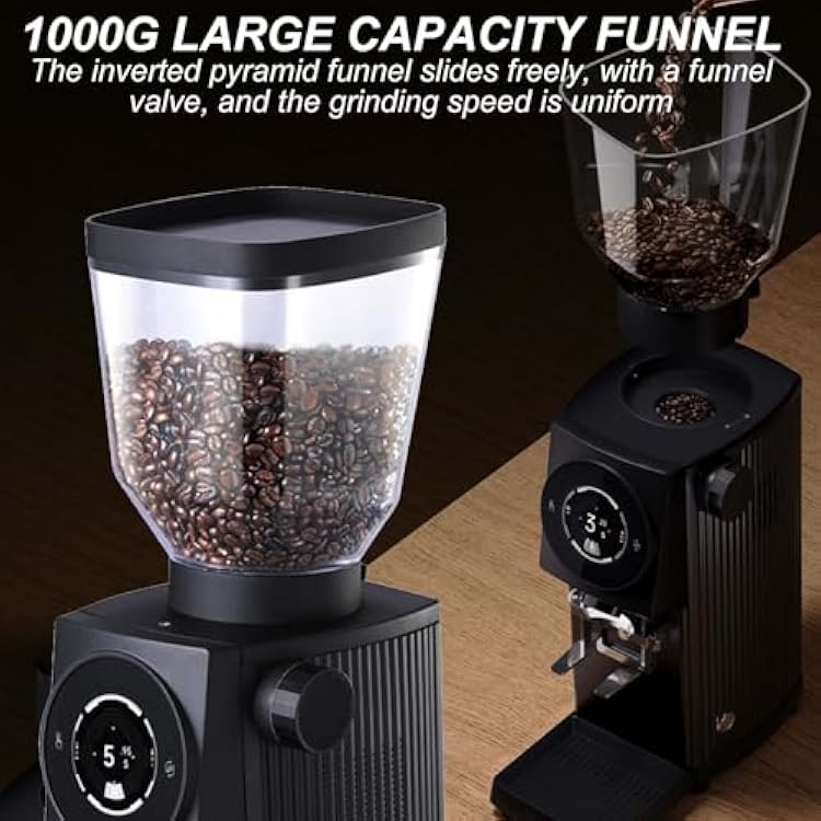 Automatic Flat Bur Coffee Beans Grinder,Touch Screen Settings,1500Kg Long Lifespan Burrs,10Mm Non-Stick Short Powder Channel