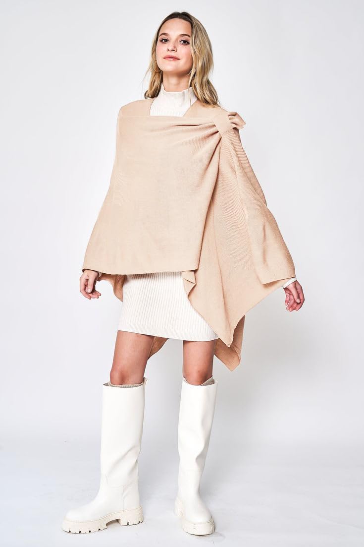 Beautiful Nomad Women's Elegant Poncho Sweater Wrap Cross Front Soft Warm Shawl Wraps for Fall Winter - Image 4