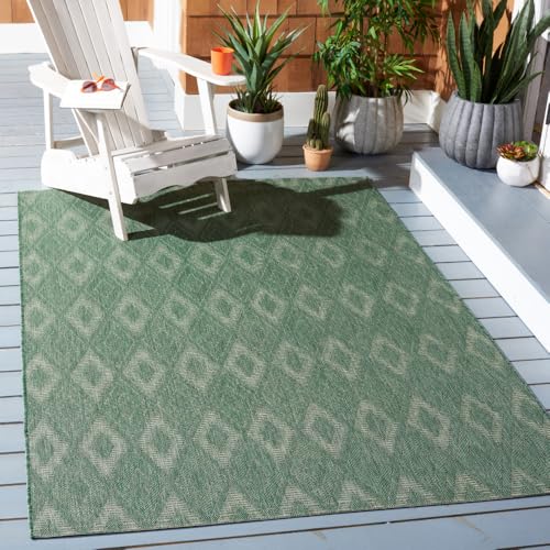 SAFAVIEH Washable Rug Outdoor Courtyard Collection - 4' x 5'7", Dark Green & Beige, Non-Shedding & Easy Cleaning, Ideal for Patio, Backyard, Mudroom (CY6522-32222)