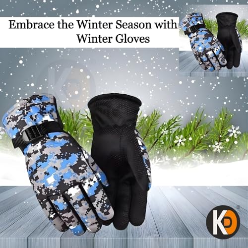 Image of K D Full Finger Winter Gloves for Men & Women with Fur Inside | Warm, Windproof, Waterproof, Scratch-Proof Thermal Gloves | Ideal for Biking, Riding & Cold Weather (Gloves Blue)