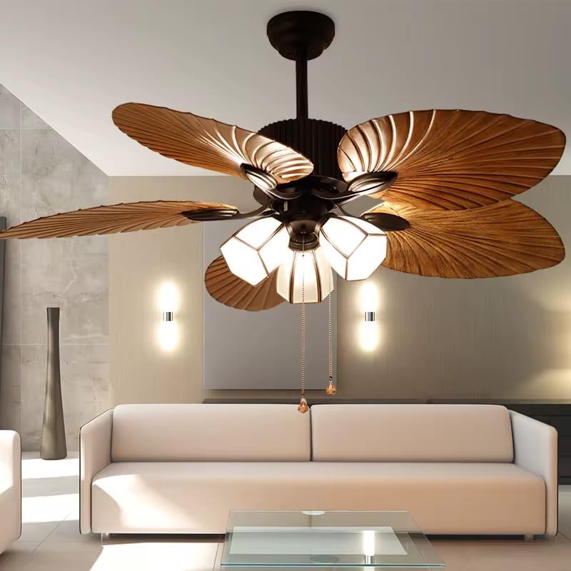 The Crafted Gesture Tropical Palm Leaf Ceiling Fan with Light Kit, 52-Inch Bronze Finish, 5 Blades, Indoor Lighting for Living Room, Bedroom